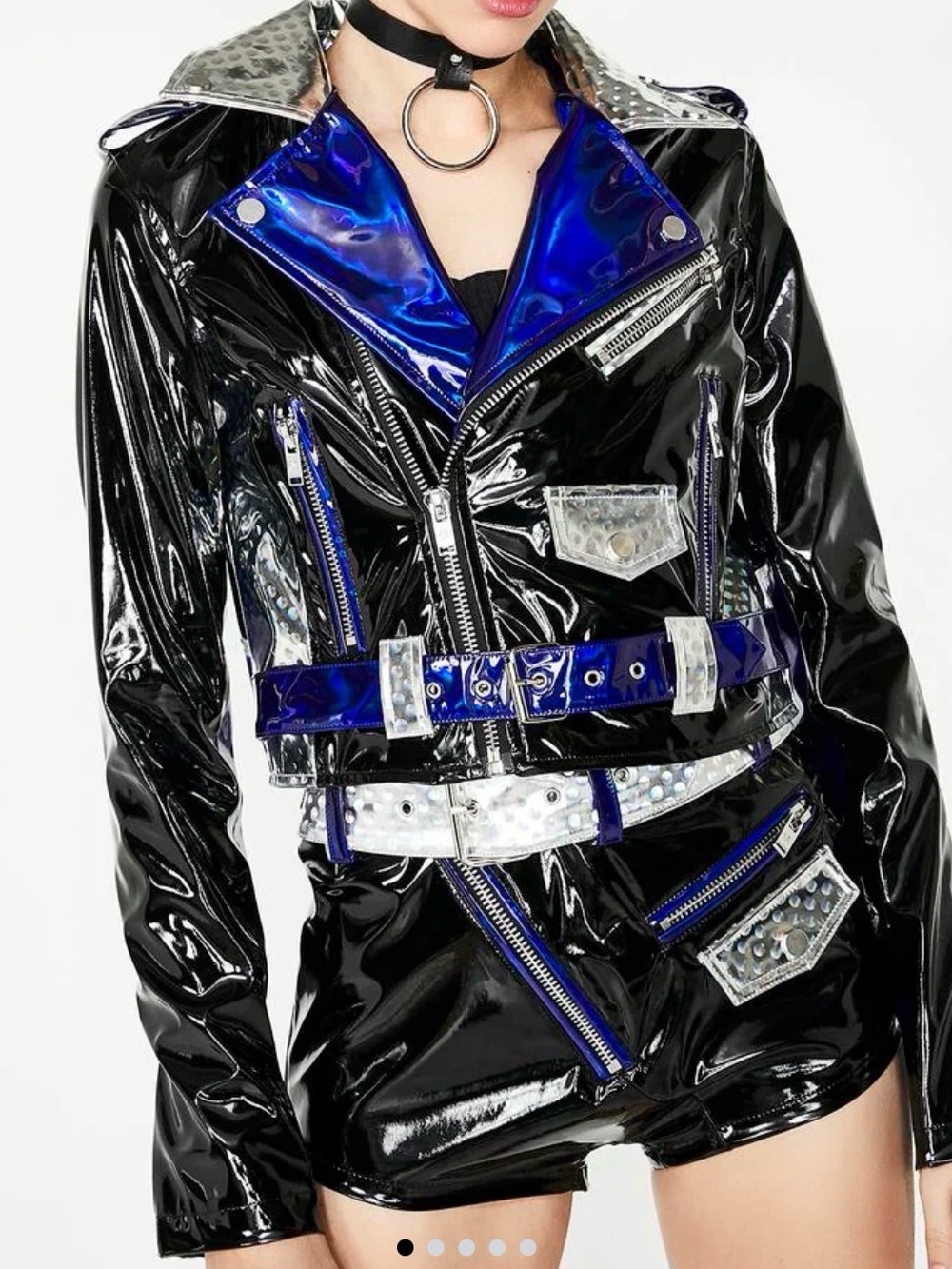 Rare Current Mood Techno Diva Moto Vinyl Jacket Blue Black Silver NWT SMALL